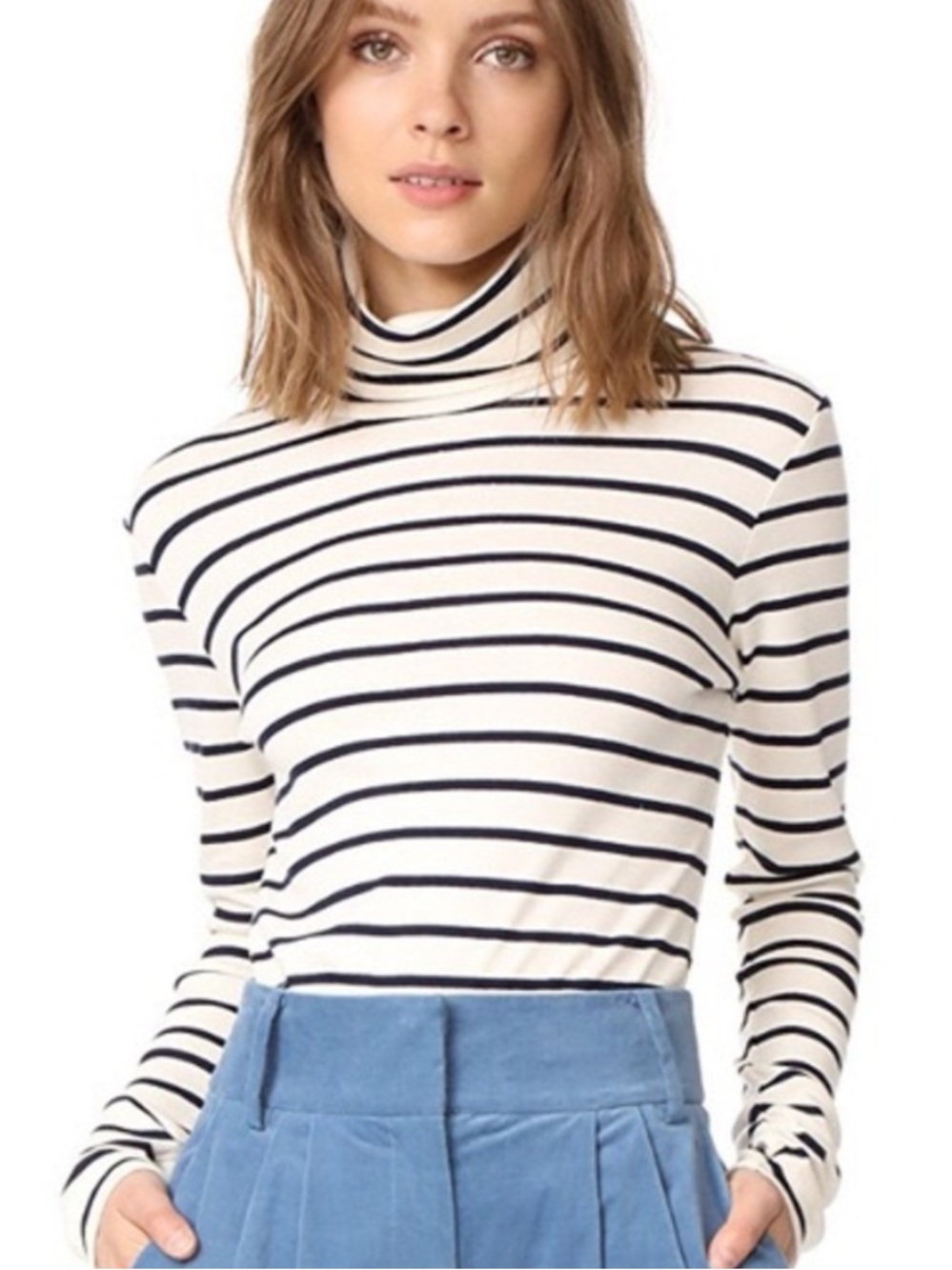 Veronica Beard Jeans Audrey Turtleneck Striped Cotton Shirt sz S